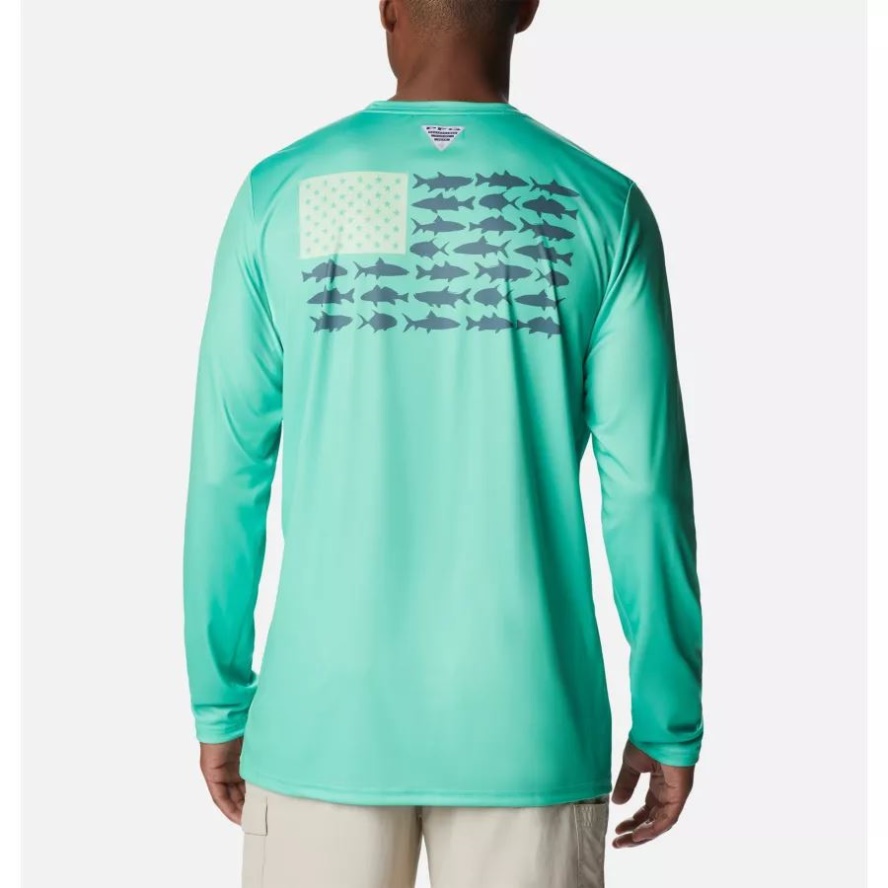 Light Jade/Metal Inshore Fish Columbia Sale Men's PFG Terminal Tackle Fish Flag Long Sleeve Shirt Tall