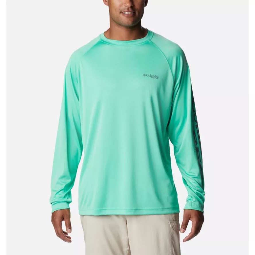 Light Jade/Metal Logo Men's PFG Terminal Tackle Long Sleeve Shirt Columbia Sale