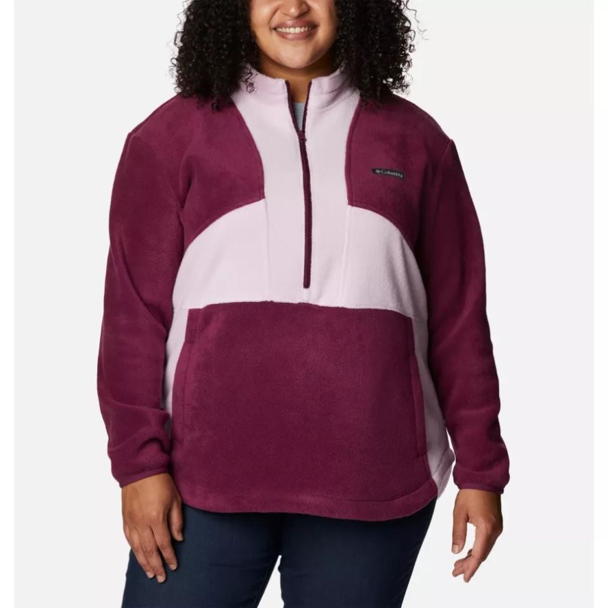 Marionberry/Aura Columbia Sale Women's Benton Springs Colorblock Half Zip Fleece Pullover Plus Size