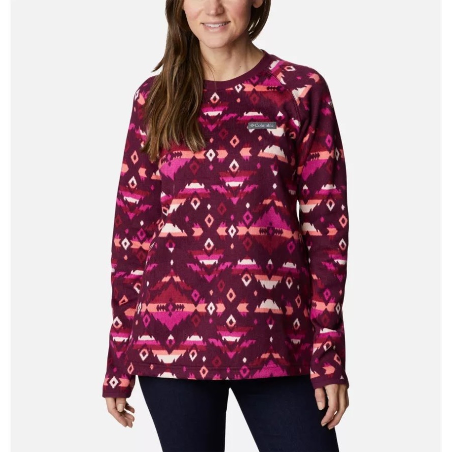 Marionberry Rocky MT Print Columbia Sale Women's Sweater Weather Fleece Crew Shirt
