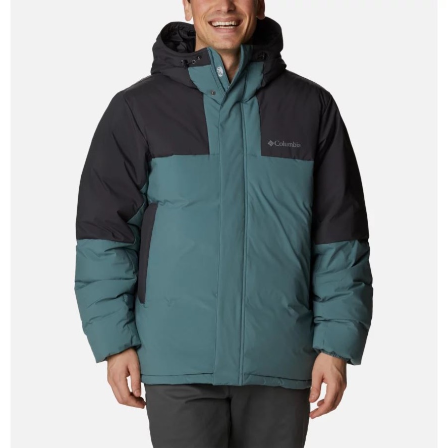 Men's Aldercrest Down Hooded Jacket Metal/Shark Columbia Sale