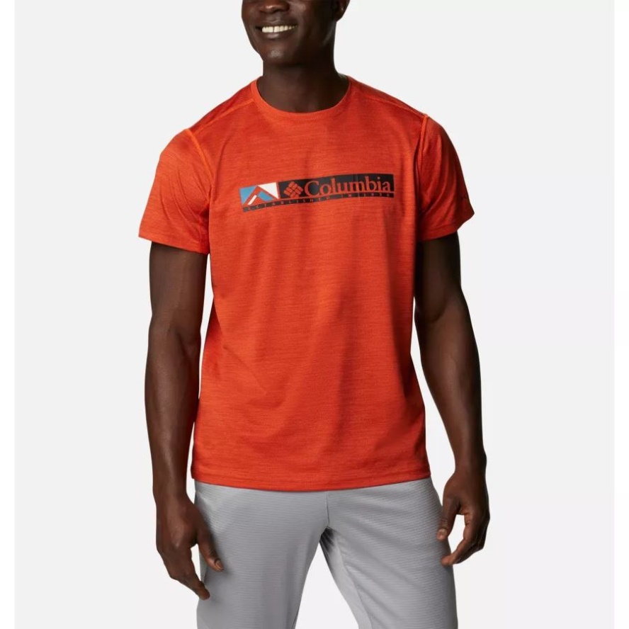 Men's Alpine Chill Zero Graphic Technical T-Shirt Red Quartz Heather/Ridgescape Graphic Columbia Sale