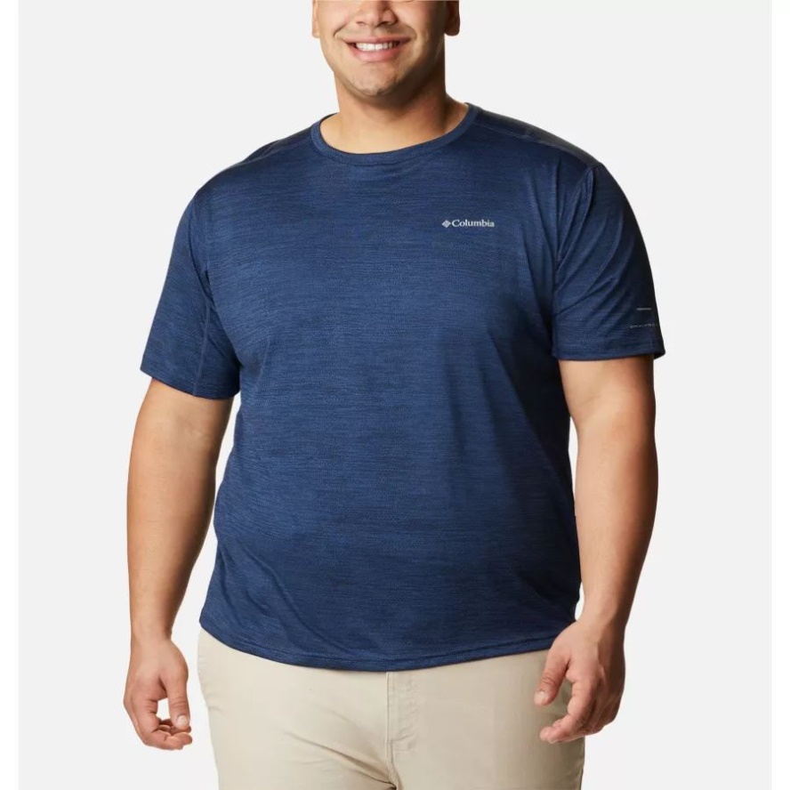Men's Alpine Chill Zero Short Sleeve Crew Shirt Big Collegiate Navy Heather Columbia Sale