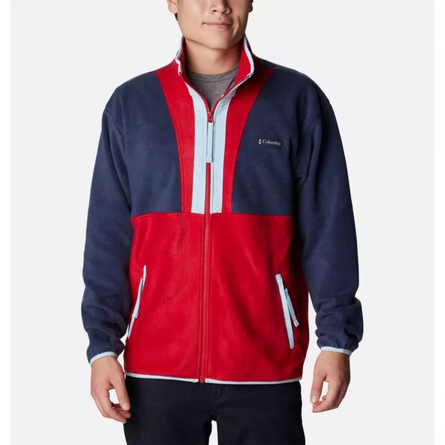 Men's Back Bowl Full Zip Fleece Jacket Columbia Sale Collegiate Navy/Mtn Red/Sky Blue