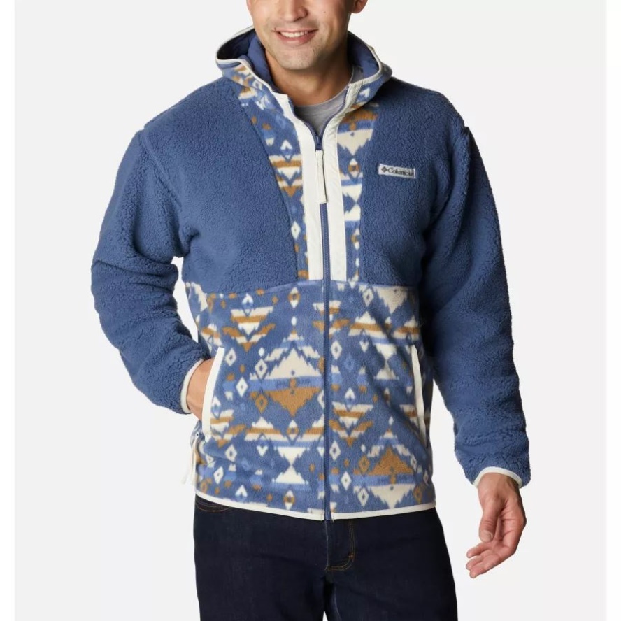 Men's Back Bowl Sherpa Full Zip Hoodie Columbia Sale Dark Mountain/Dark Mtn Rocky Mtn Print