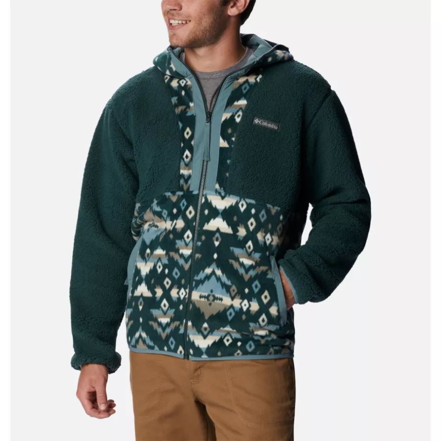 Men's Backbowl Sherpa Hooded Jacket Columbia Sale Spruce/Spruce Rocky Mtn Print