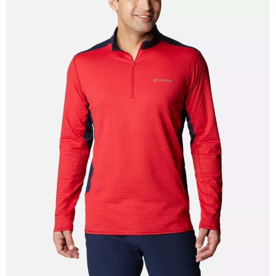 Men's Bliss Ascent Quarter Zip Pullover Columbia Sale Mountain Red/Collegiate Navy