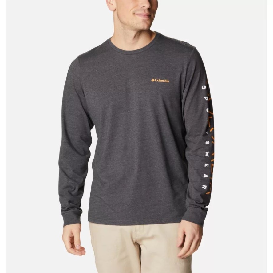 Men's CSC Basic Logo Long Sleeve Shirt Shark Heather/Columbia Sale Stencil Sleeve Columbia Sale
