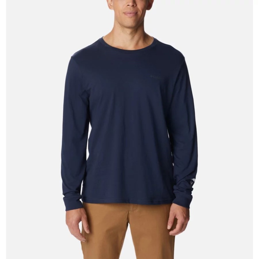Men's CSC Basic Logo Long Sleeve T-Shirt Columbia Sale Collegiate Navy/CSC Sleeve Logo