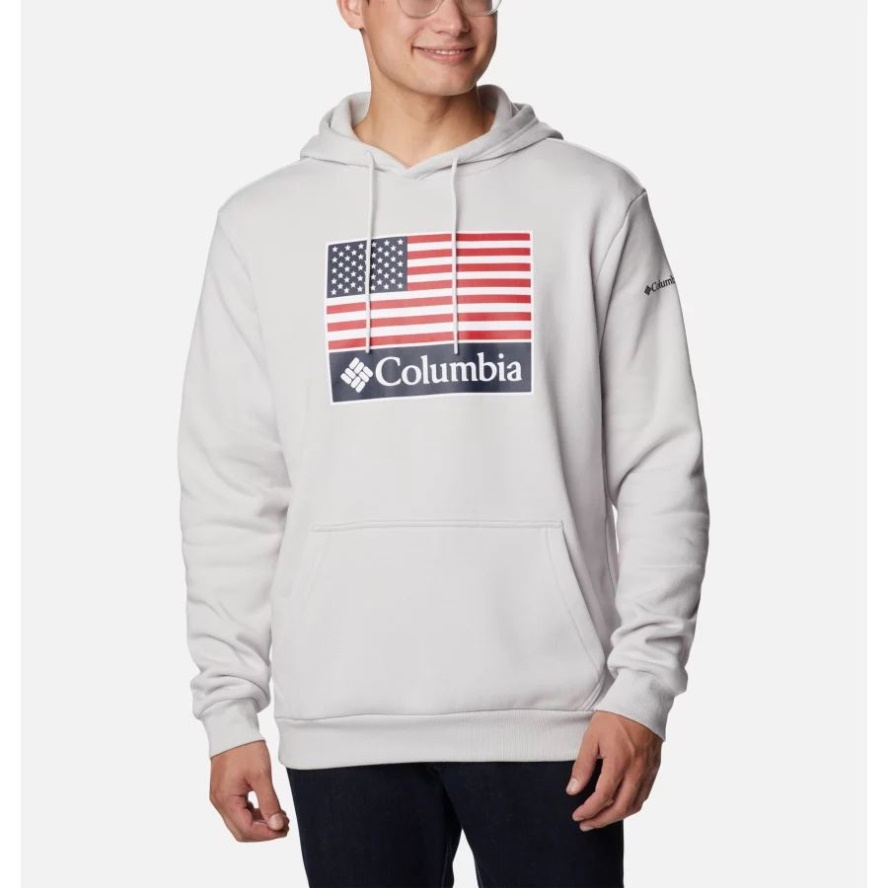 Men's CSC Country Logo Hoodie Nimbus Grey/US Flag Stamp Graphic Columbia Sale