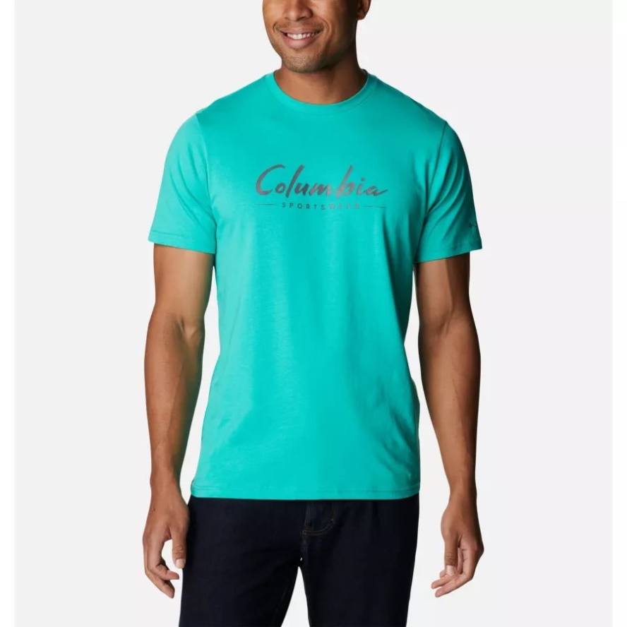 Men's CSC Seasonal Logo T-Shirt Electric Turquoise/Brushed Logo Columbia Sale
