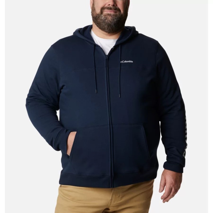 Men's Columbia Sale Logo Full Zip Fleece Hoodie Big Columbia Sale Collegiate Navy/CSC Sleeve Logo