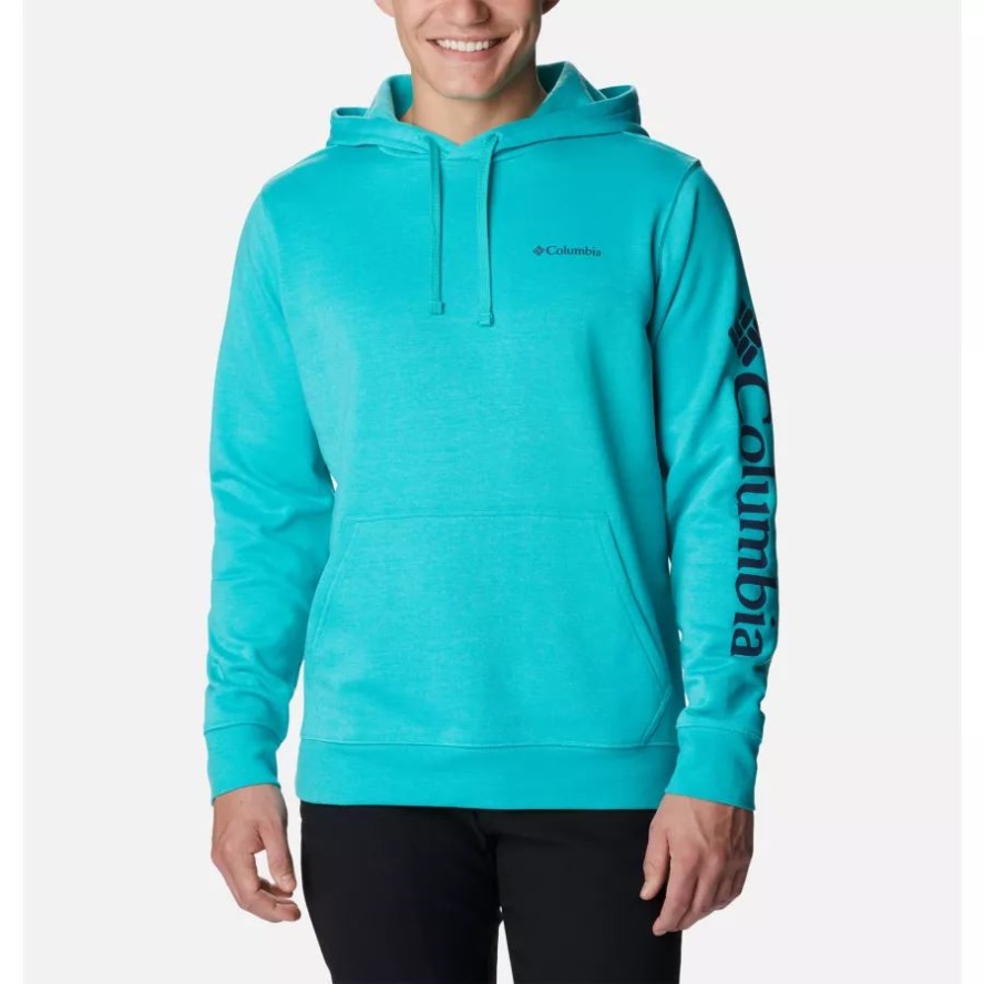 Men's Columbia Sale Trek Hoodie Bright Aqua Heather/CSC Sleeve Logo Columbia Sale