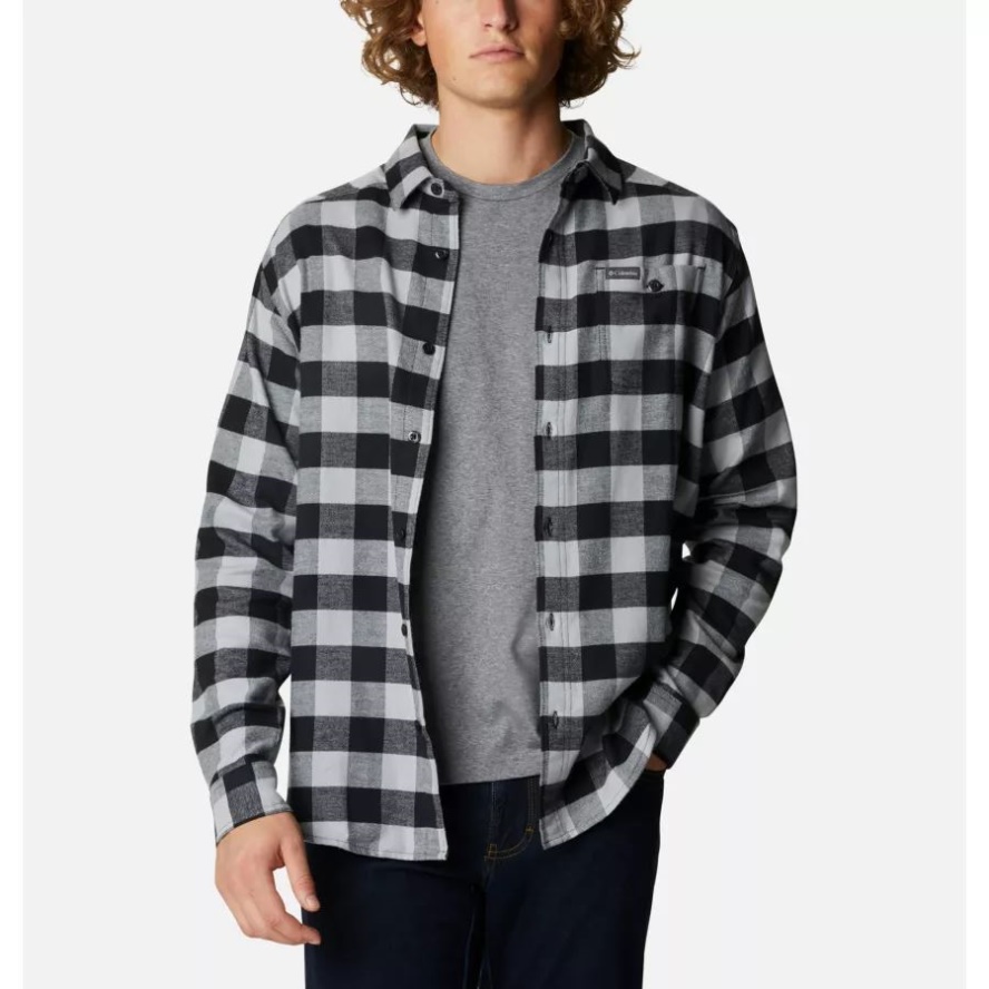 Men's Cornell Woods Flannel Long Sleeve Shirt Columbia Sale Columbia Sale Grey Buffalo Check
