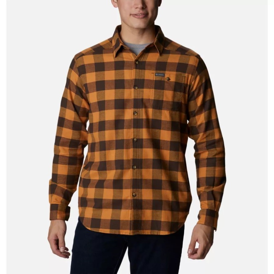 Men's Cornell Woods Flannel Long Sleeve Shirt Cordovan Buffalo Check Columbia Sale