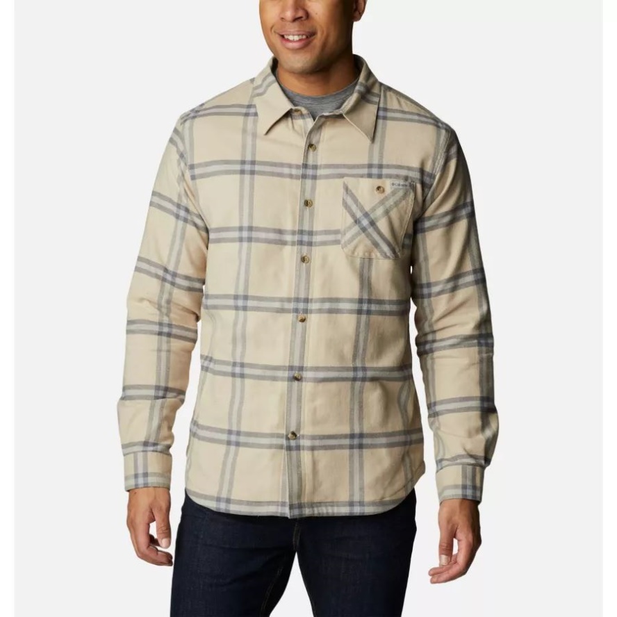 Men's Cornell Woods Fleece Lined Flannel Shirt Columbia Sale Ancient Fossil Windowpane