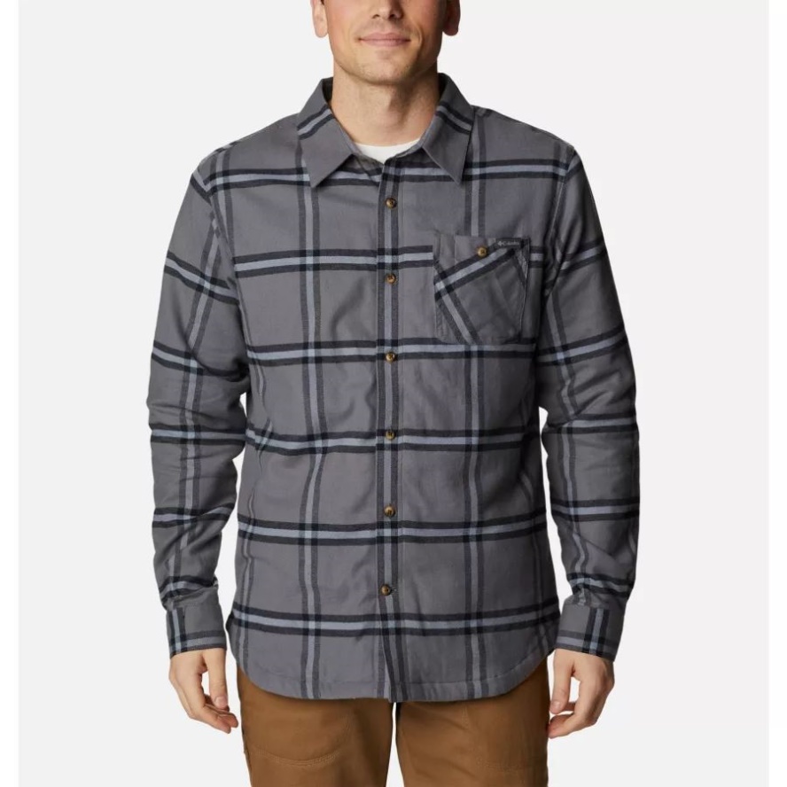 Men's Cornell Woods Fleece Lined Flannel Shirt Columbia Sale City Grey Windowpane