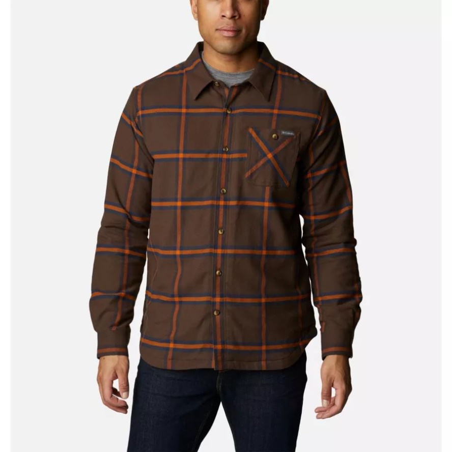 Men's Cornell Woods Fleece Lined Flannel Shirt Cordovan Windowpane Columbia Sale