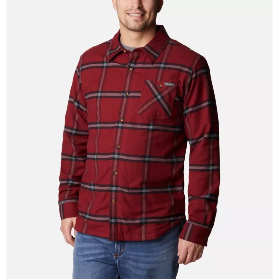 Men's Cornell Woods Fleece Lined Flannel Shirt Red Jasper Windowpane Columbia Sale