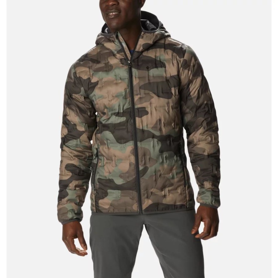 Men's Delta Ridge Down Hooded Jacket Cypress Mod Camo Print Columbia Sale