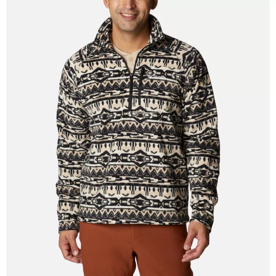 Men's Fast Trek Printed Half Zip Fleece Columbia Sale Ancient Fossil 80s Stripe Print