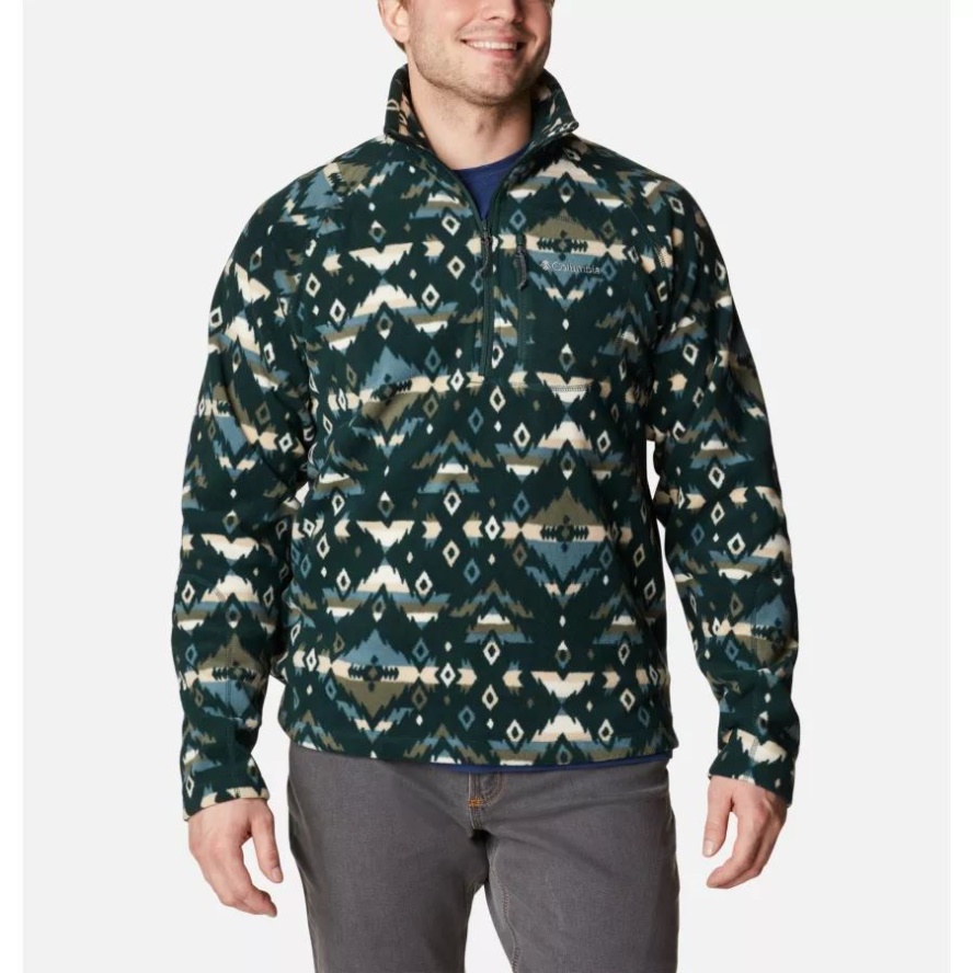 Men's Fast Trek Printed Half Zip Fleece Spruce Rocky Mountain Print Columbia Sale