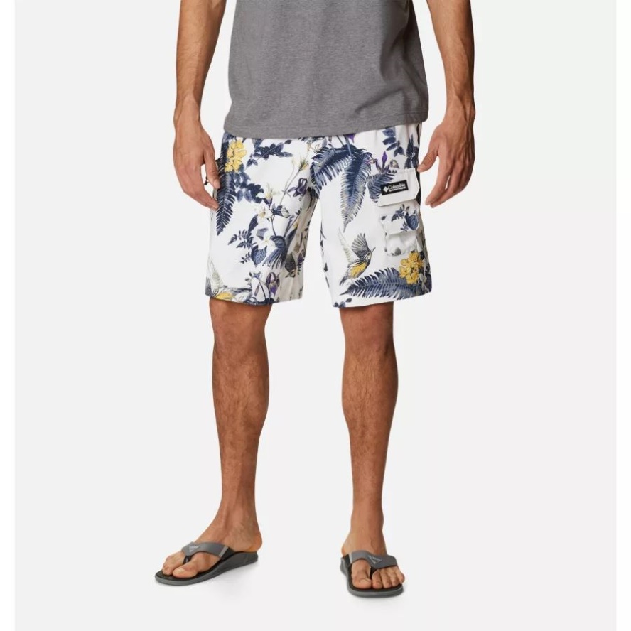 Men's Field Creek Casual Cargo Shorts Columbia Sale Sea Salt/Wildlife Guide Print