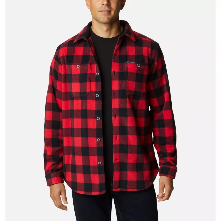 Men's Flare Gun Fleece Over Shirt Columbia Sale Mountain Red Check