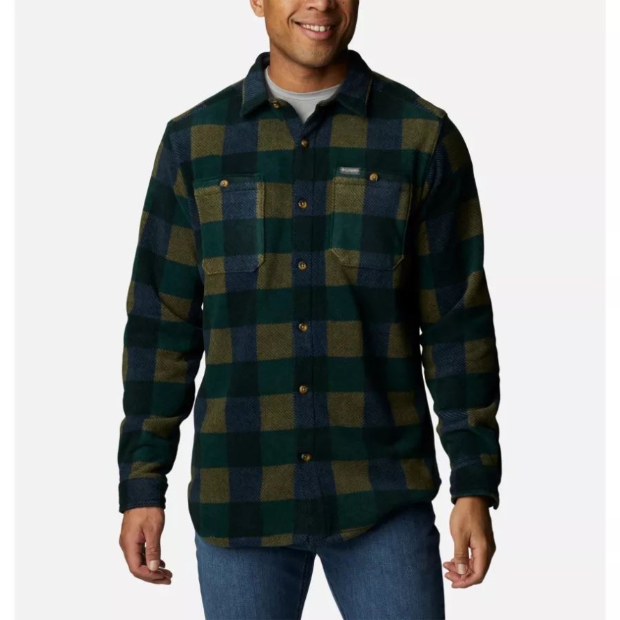Men's Flare Gun Fleece Over Shirt Columbia Sale Spruce Multi Check