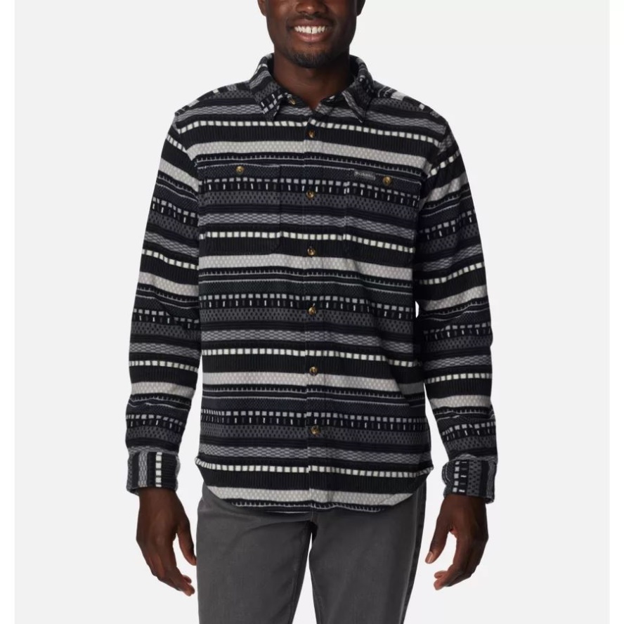 Men's Flare Gun Fleece Over Shirt Shark Apres Stripe Print Columbia Sale