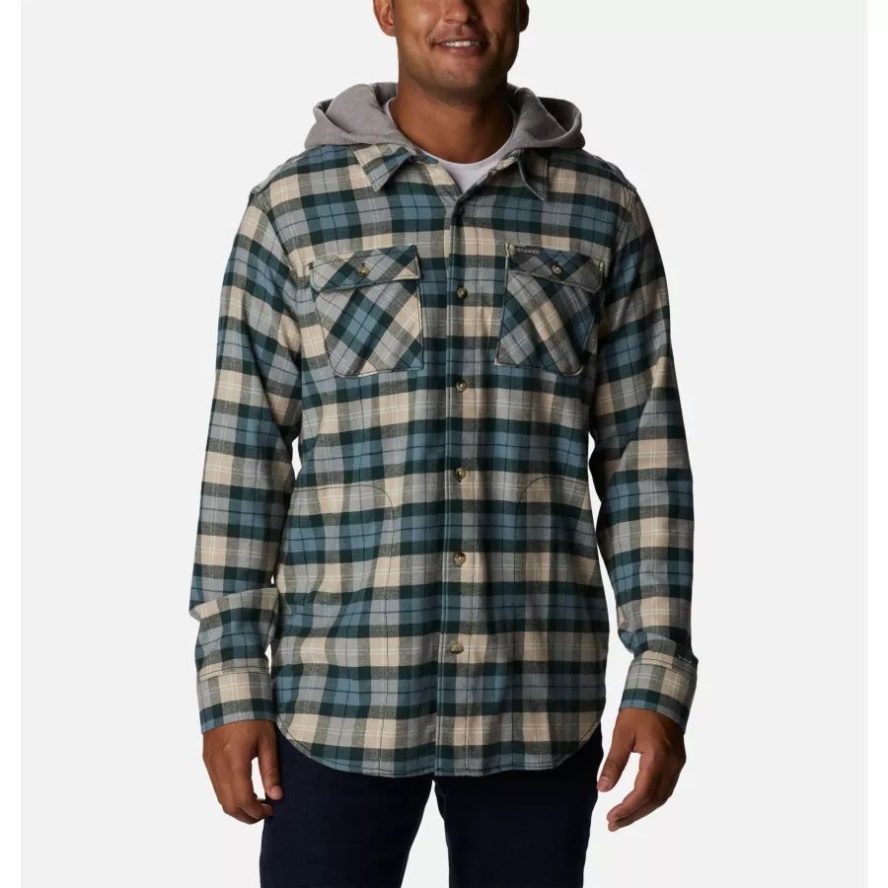 Men's Flare Gun Stretch Flannel Hoodie Columbia Sale Spruce Balanced Tartan