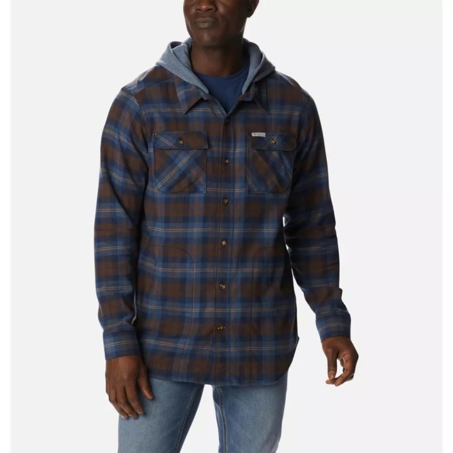Men's Flare Gun Stretch Flannel Hoodie Dark Mountain Balanced Tartan Columbia Sale