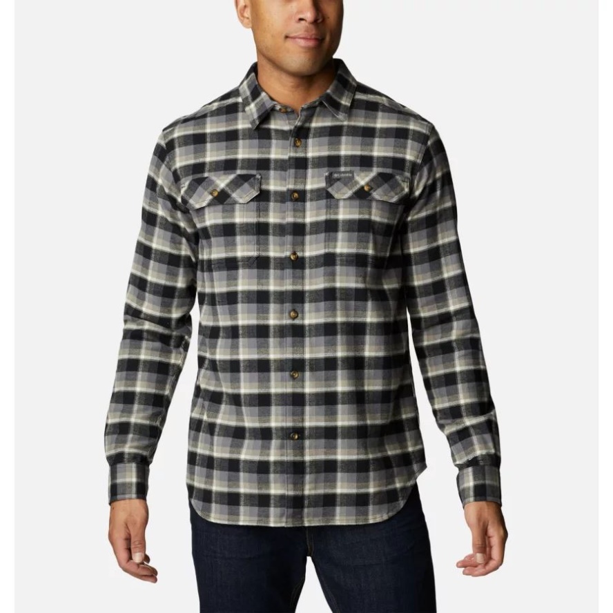 Men's Flare Gun Stretch Flannel Shirt Columbia Sale Black Shadow Plaid