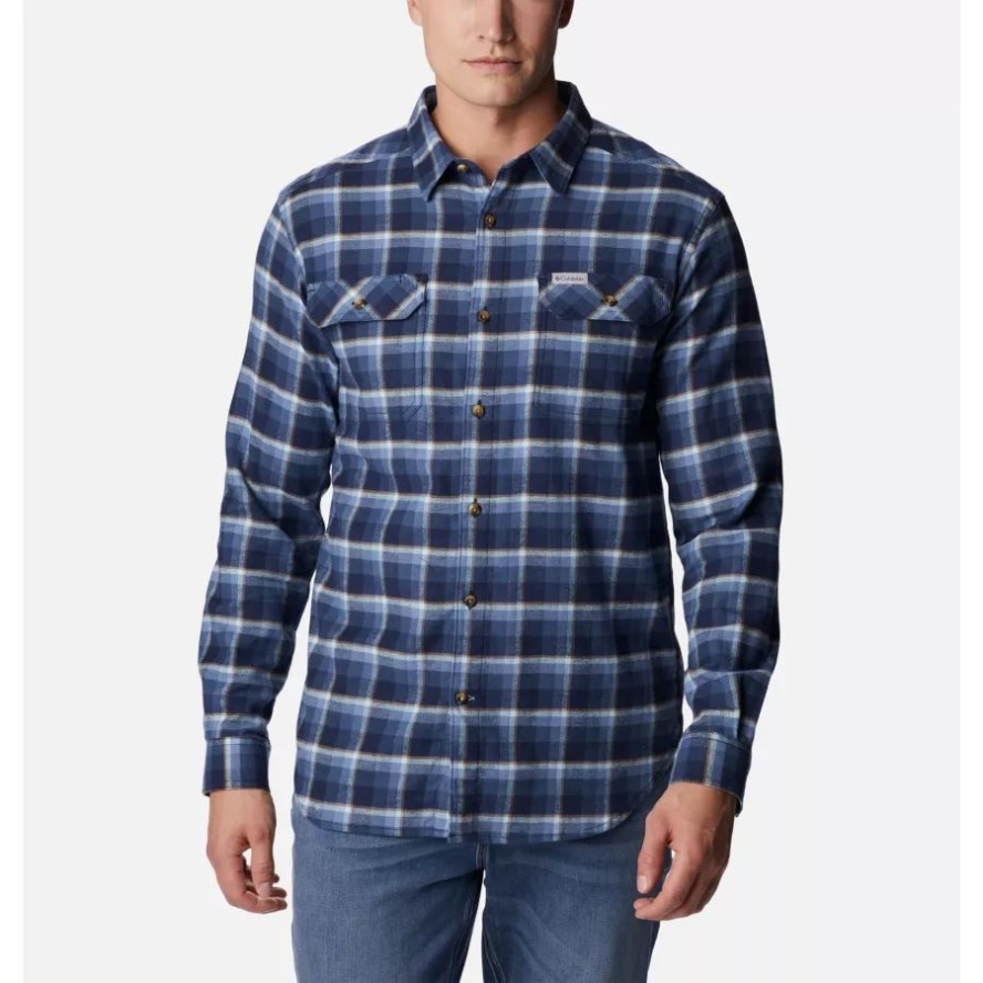 Men's Flare Gun Stretch Flannel Shirt Columbia Sale Collegiate Navy Shadow Plaid
