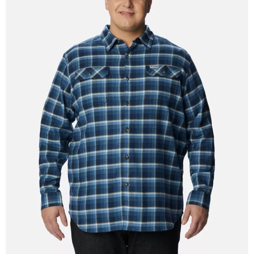 Men's Flare Gun Stretch Flannel Shirt Extended Size Collegiate Navy Shadow Plaid Columbia Sale
