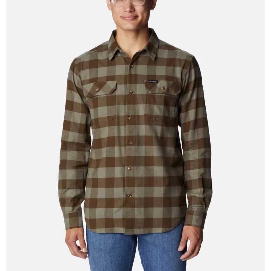 Men's Flare Gun Stretch Flannel Shirt Stone Green Twill Buffalo Check Columbia Sale