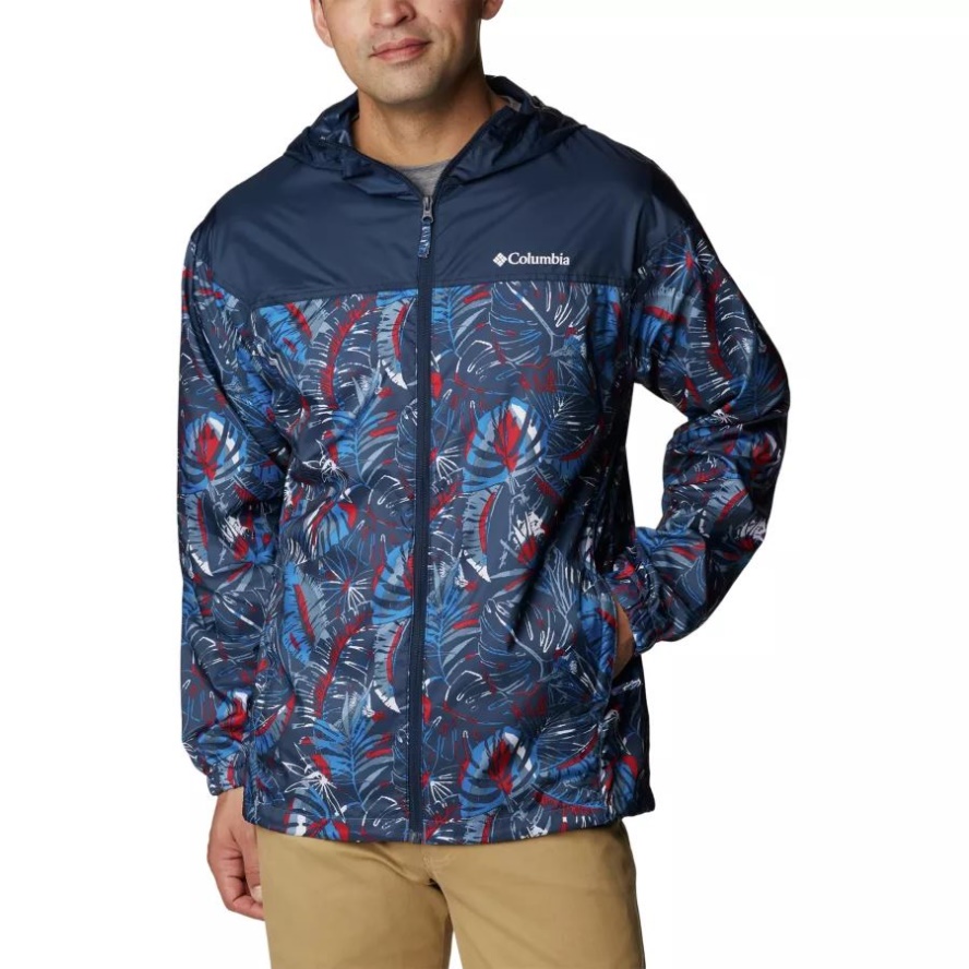 Men's Flash Challenger Windbreaker Novelty Bright Indigo King Palms Multi Print Columbia Sale