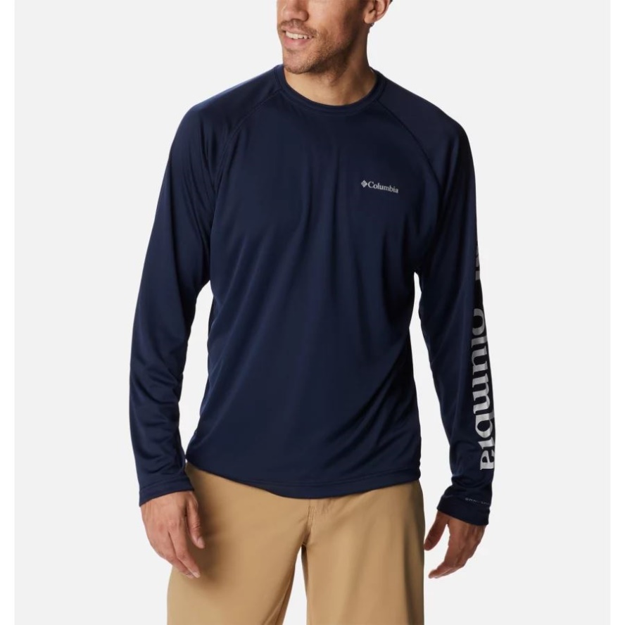 Men's Fork Stream Long Sleeve Shirt Tall Columbia Sale Collegiate Navy/White Logo