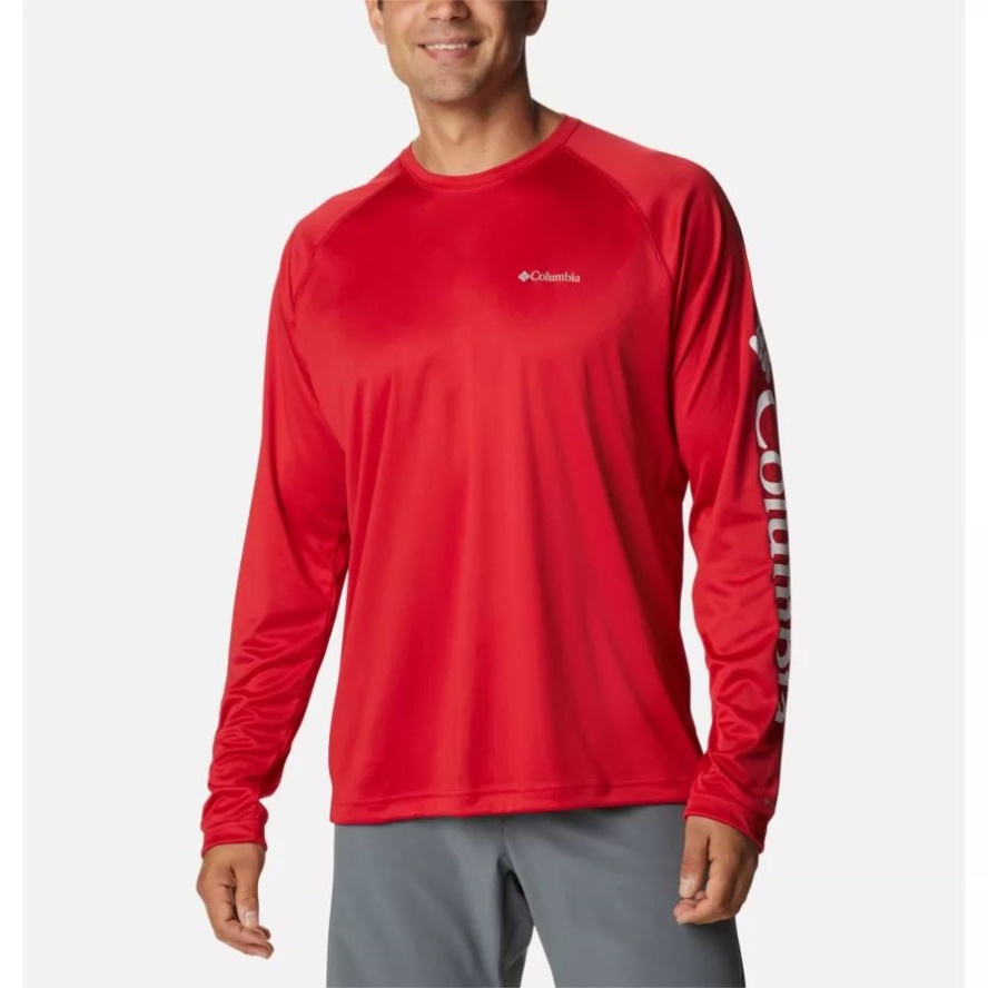 Men's Fork Stream Long Sleeve Shirt Tall Columbia Sale Mountain Red