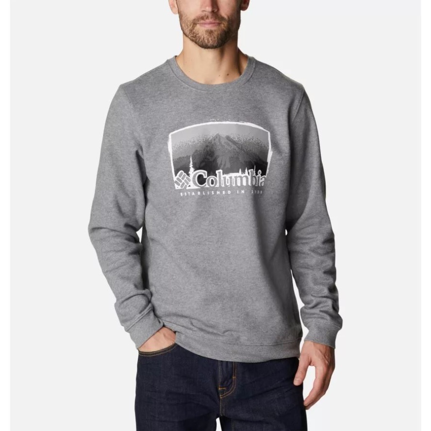 Men's Hart Mountain Graphic Crewneck Sweatshirt Charcoal Heather/Foggy Haven Graphic Columbia Sale