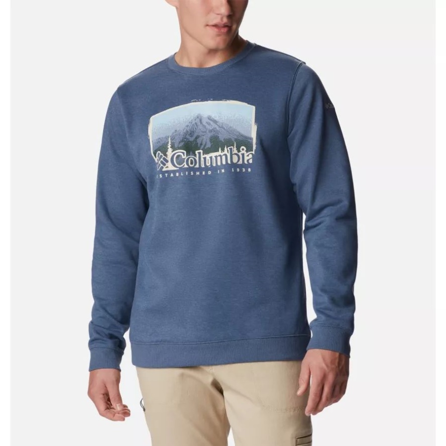 Men's Hart Mountain Graphic Crewneck Sweatshirt Columbia Sale Dk Mtn Heather/Foggy Haven Graphic