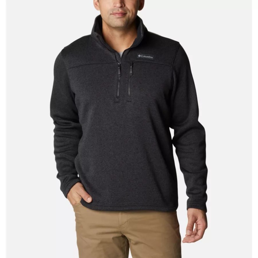 Men's Hatchet Hill Half Zip Sweater Fleece Columbia Sale Black Heather