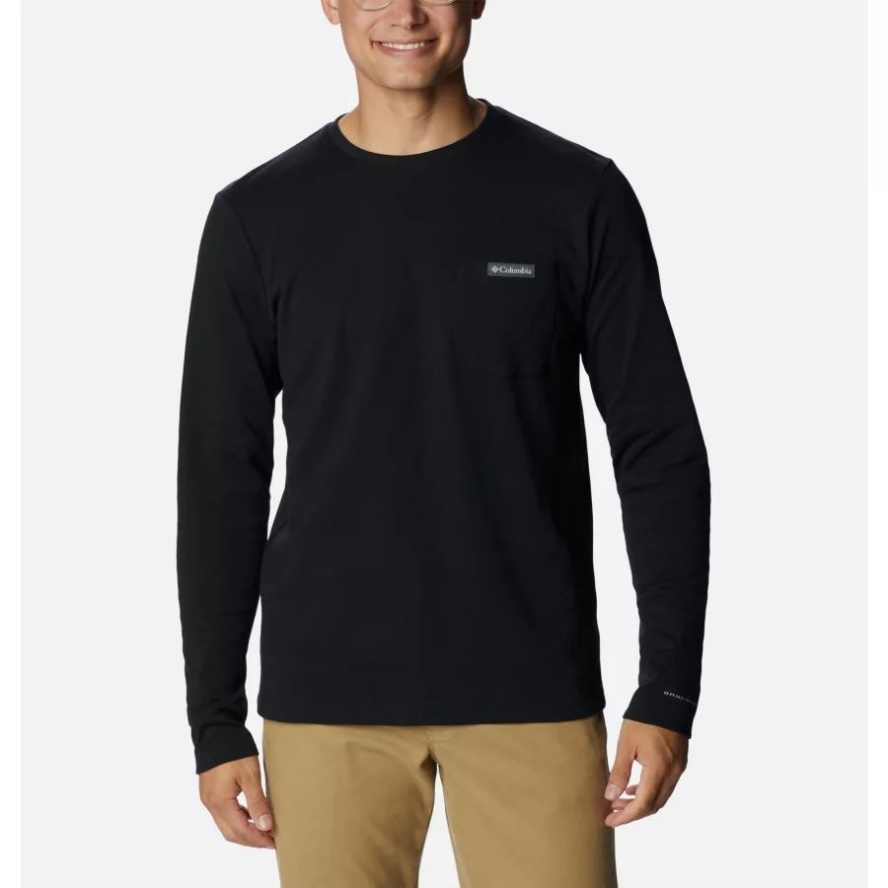 Men's Heritage Park Long Sleeve Pocket Tee Black Columbia Sale