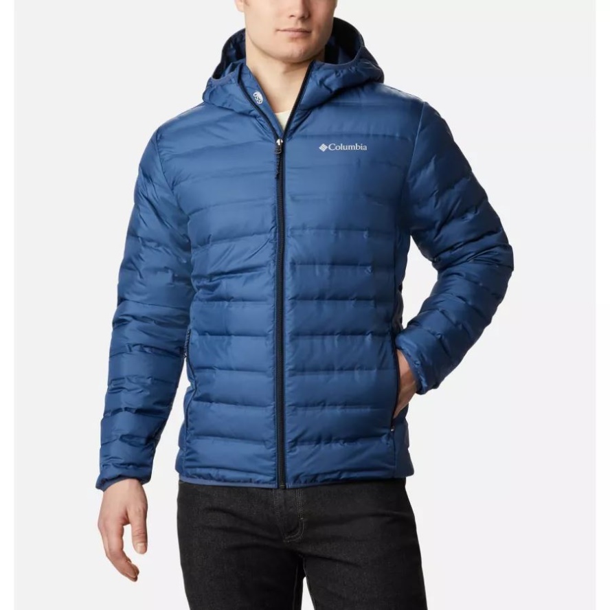 Men's Lake 22 Down Hooded Jacket Columbia Sale Brand Night Tide/Collegiate Navy