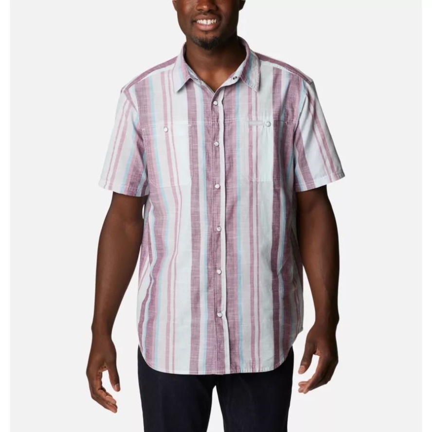 Men's Leadville Ridge Short Sleeve Shirt Columbia Sale Icy Morn Sun Blind Stripe