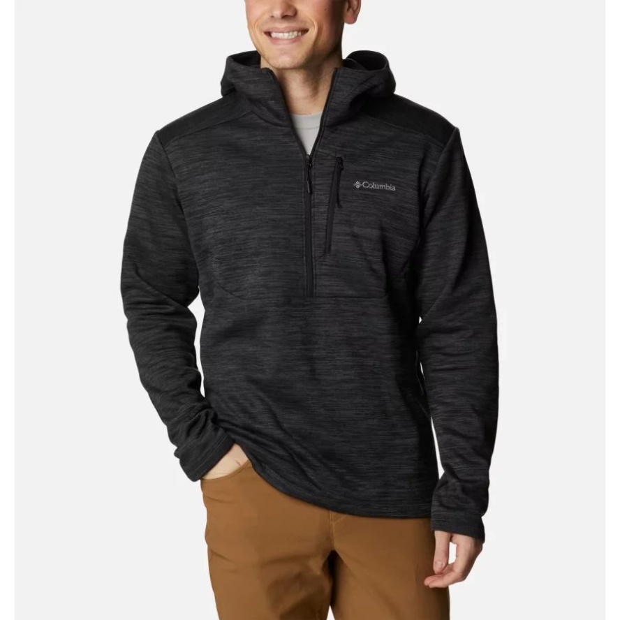 Men's Maxtrail Logo Hooded Half Zip Fleece Columbia Sale Black Heather