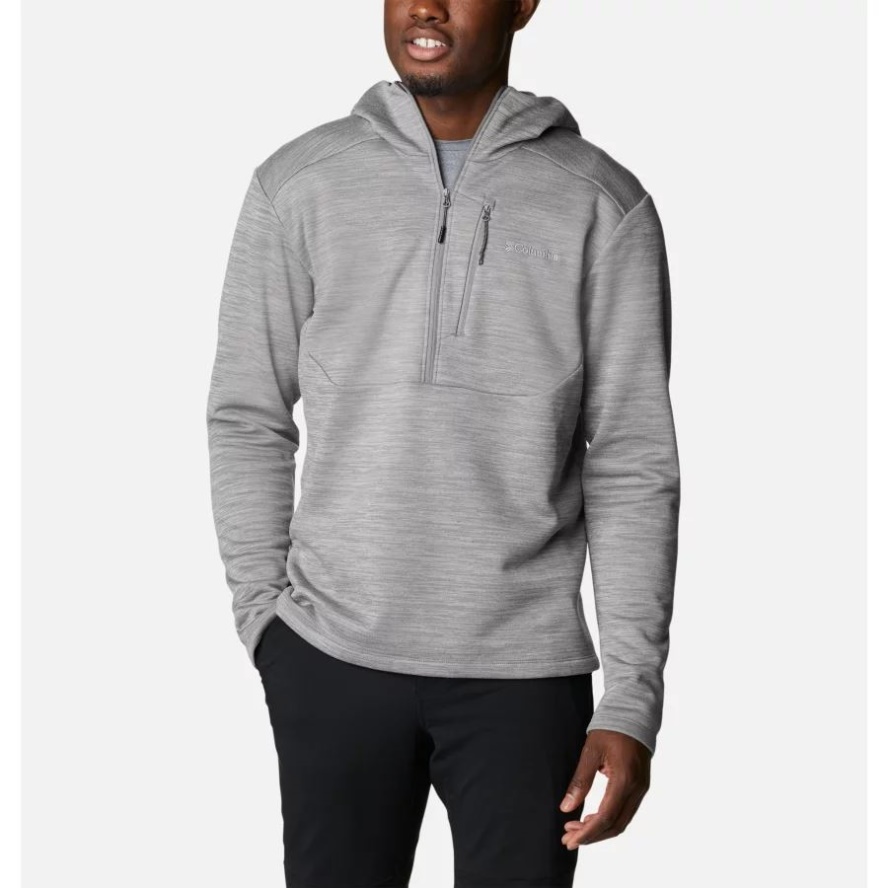 Men's Maxtrail Logo Hooded Half Zip Fleece Columbia Sale Grey Heather Columbia Sale