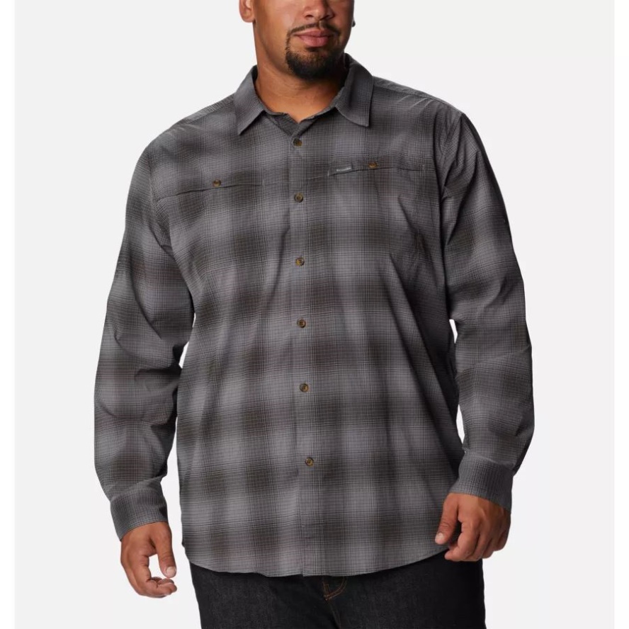 Men's Newton Ridge II Plaid Long Sleeve Big City Grey Soft Ombre Columbia Sale