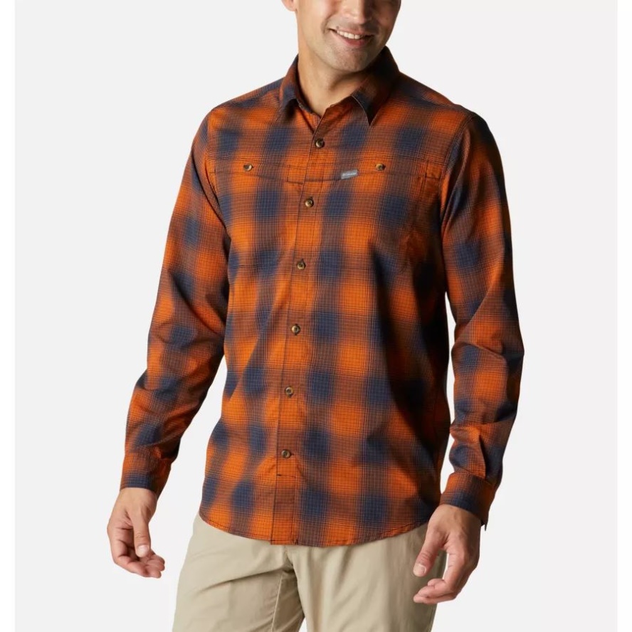 Men's Newton Ridge II Plaid Long Sleeve Shirt Columbia Sale Brand Warm Copper Soft Ombre