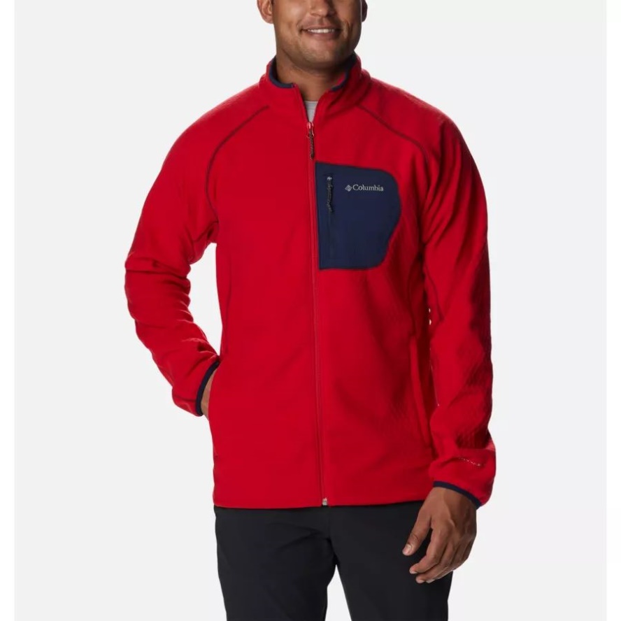 Men's Outdoor Tracks Full Zip Fleece Jacket Mountain Red/Collegiate Navy Columbia Sale